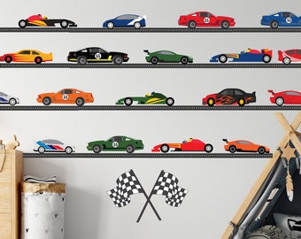 Race Car Wall Decals, LARGE SET, Car Decals, 36 ft or 48 ft Road, Road Wall Decals