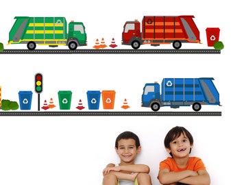 Garbage Trucks Wall Decal, Truck Decal, Garbage Truck Wall Stickers, Truck Wall Decals, Car Decals, Boys Wall Decal