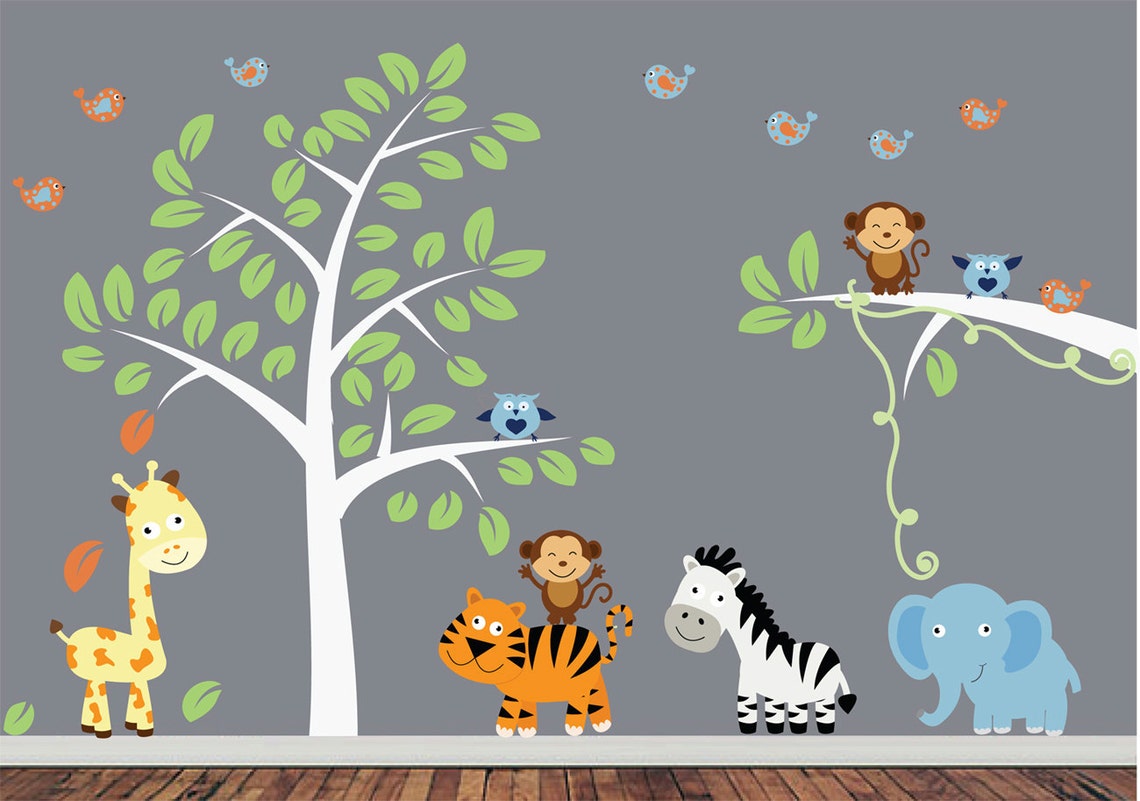 Childrens Jungle Wall Decal Reusable Fabric Wall Decal Etsy