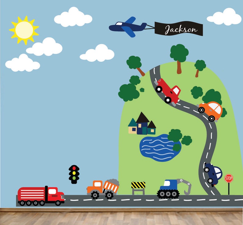 REUSABLE Cars Plane Wall Decal Childrens Transportaion Wall Etsy