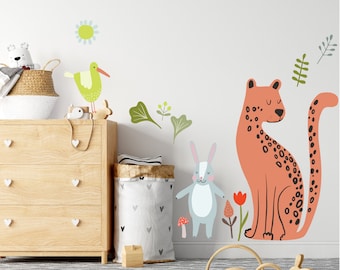 Cute Jungle Decal, Cheetah, Rabbit Wall Decals, Wall Stickers, Wall Decals, Nursery Decal, Safari, Cute Animals, Peel Stick Decals