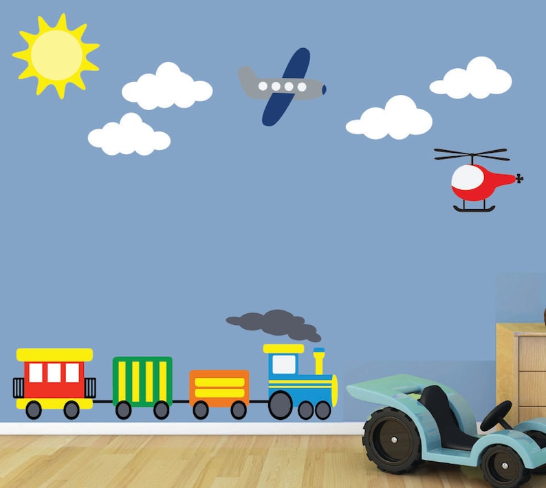 Train Airplane Wall Decal REUSABLE Childrens Wall Decals Etsy