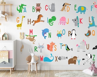 Alphabet Decal, Animal Alphabet Wall Decal, Kids Alphabet, Wall Stickers, Nursery Decal, Boys, Girls, Room Decor, Peel and Stick Decals