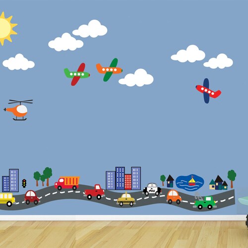 Transportation Wall Decal Cars Trucks Road Wall Decal Nursery Etsy