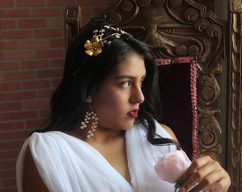 Flower Headband, Floral Headband, Gold Bridal Headband, Headband, Crystal Headband, Wedding Headpiece, Bridal Head Piece, Hair Jewelry,