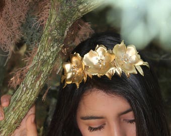 Flower Headband, Floral Headband, Gold Bridal Headband, Headband, Rose Gold Headband, Wedding Headpiece, Bridal Head Piece, Hair Jewelry,