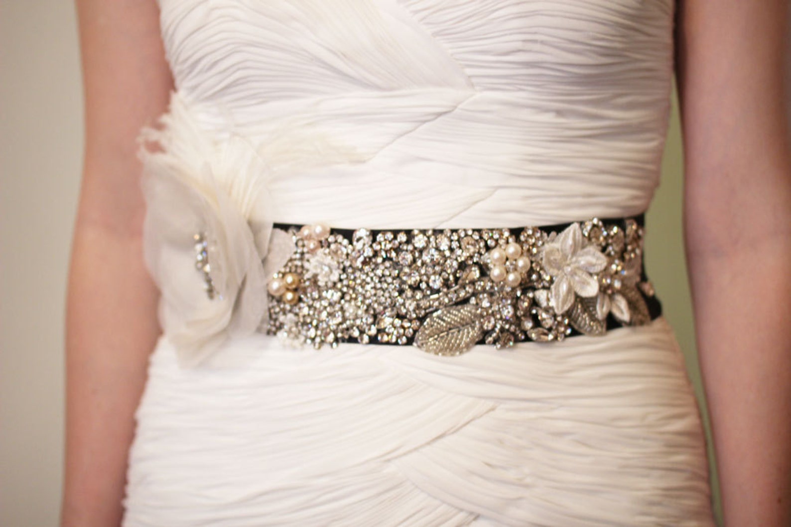 Luxe Silk Flower Bridal Sash With Rhinestones and Vintage Etsy