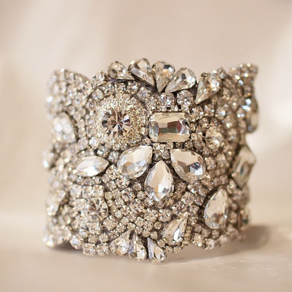 Crystal Cuff, Crystal Bracelet, Bridal Bracelet, Wedding Jewelry, Bridal Cuff. Classic Crystal Cuff, European Crystal cuff, Old Hollywood