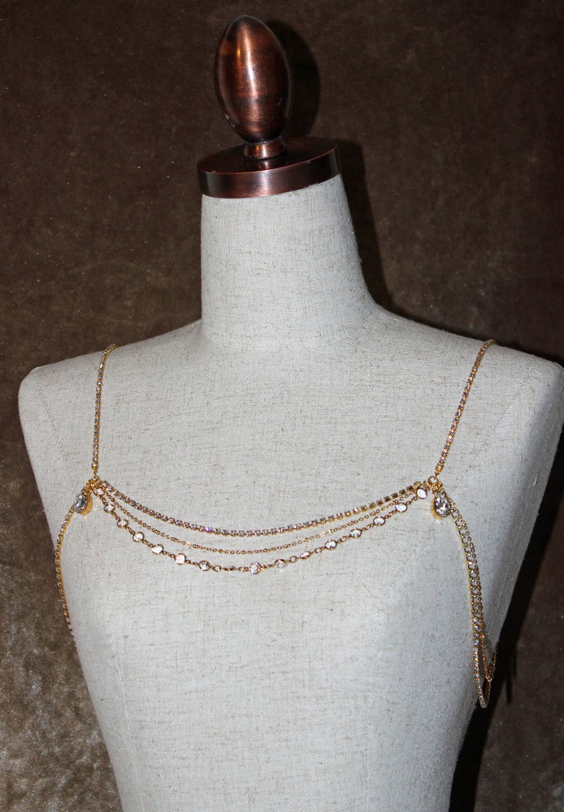 Gold shoulder necklace, Crystal necklace, Shoulder Necklace. Rose gold Necklace, Shoulder Jewelry, Bridal Body Jewelry, Shoulder Piece 画像 3