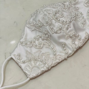 Bridal Lace Mask, Adjustable Mask, Embellished Mask, Face Mask, Cotton Face mask. Silk cotton mask, Bridal mask, Triple Layer Face Mask image 2