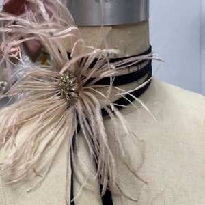 Blush ostrich feather choker, Pink Ostrich Feather Choker, Velvet wrap feather choker, Blush feather choker, Boudoir ostrich collar, Choker