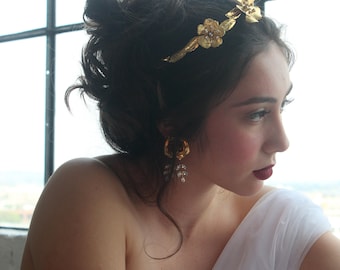 Flower Headband, Floral Headband, Gold Bridal Headband, Headband, Rose Gold Headband, Wedding Headpiece, Bridal Head Piece, Hair Jewelry,
