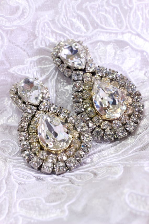 Seductive Classic Hollywood Style Crystal Earrings, Vintage