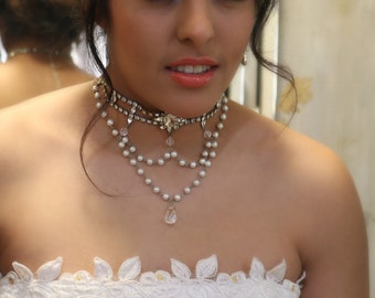 Pearls Silver Choker, Pearl Crystal Choker, crystal choker, Choker Jewelry, Pearl Choker, Silver Pearl Choker, Bridal Choker, Diamond Choker
