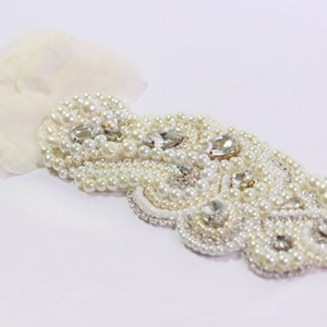 Art Deco Bridal Pearl Bandeau, Swarovski Crystal Bridal Bandeau, Pearl and Crystal Bridal Headpiece image 4