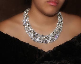 Statement Necklace, Bridal Necklace, Crystal Necklce, Choker, Classic Old Hollywood Rhinestone Crystal Necklace Fits Perfect On Your Neck