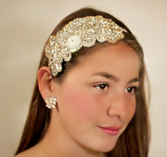 Champagne Rhinestone and Pearl Headband for Your Wedding Day  display picture 3