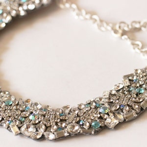 Crystal Necklace with hints of Blue Crystals for your Wedding day image 4