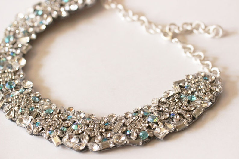 Crystal Necklace with hints of Blue Crystals for your Wedding day image 4