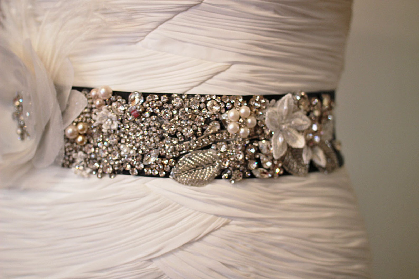 Luxe Silk Flower Bridal Sash With Rhinestones and Vintage Etsy