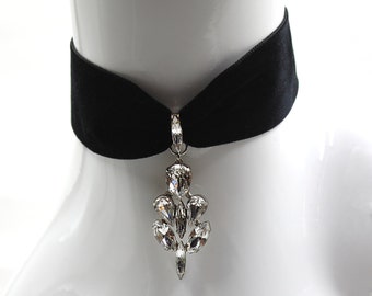 Choker, black velvet bridal choker, Diamond Choker, Crystal Choker, bridal Necklace, bridal jewelry, Silver Choker,