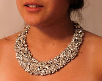 Classic Old Hollywood Rhinestone Crystal Necklace With Ribbon Tie This necklace Fits Perfect it Lay on Your Neck Very Nicly