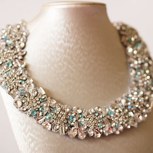 Crystal Necklace with hints of Blue Crystals for your Wedding day image 2