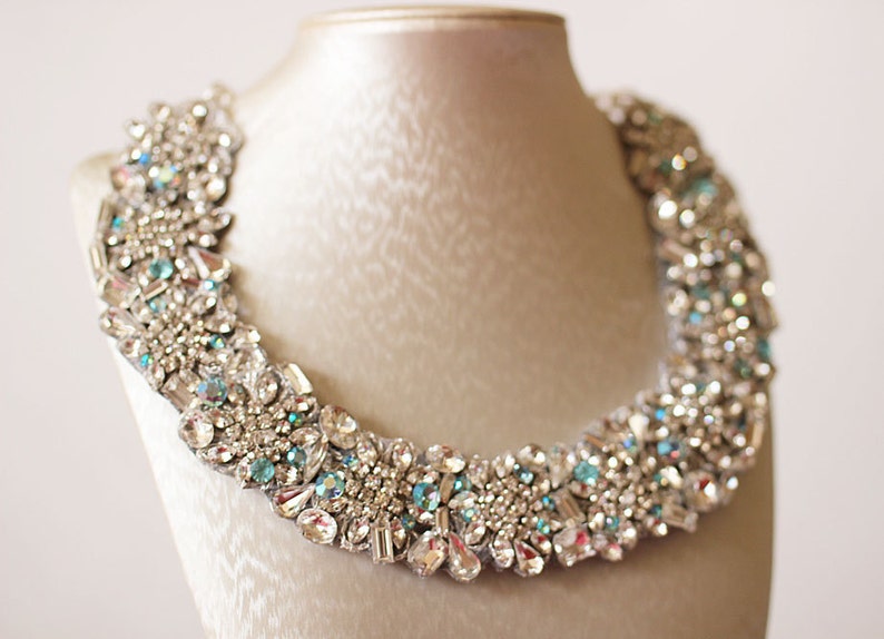 Crystal Necklace with hints of Blue Crystals for your Wedding day image 2