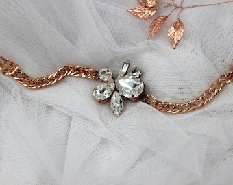 Rose gold bracelet, Crystal Cuff, Crystal Bracelet, Bridal Bracelet, Wedding Jewelry, Bridal Cuff. Classic old Hollywood Rhinestone Cuff