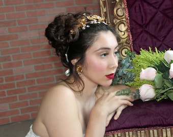 Flower Headband, Floral Headband, Gold Bridal Headband, Headband, Rose Gold Headband, Wedding Headpiece, Bridal Head Piece, Hair Jewelry,