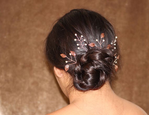 Rose Gold Pearl Hair Pins Crystal Hair Pins Rose Gold Bridal Etsy