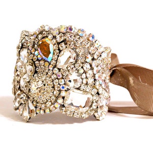 Crystal Cuff With Rhinestone Clasp or Ties