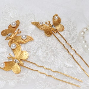Set of 2 pins, Butterfly Hair Pins, Crystal Hair Pins, Rose gold Bridal Hairpins, Pearls hair pins, Butterfly Hair pins, Butterfly hair pins