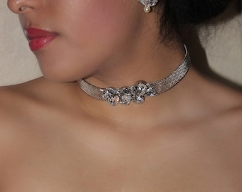 Choker, Silver Choker, Swarovski Necklace, Rhinestone Crystal Choker, Necklace, Bridal Necklace, Statement Bridal Neckalce, Bridal Jewelry