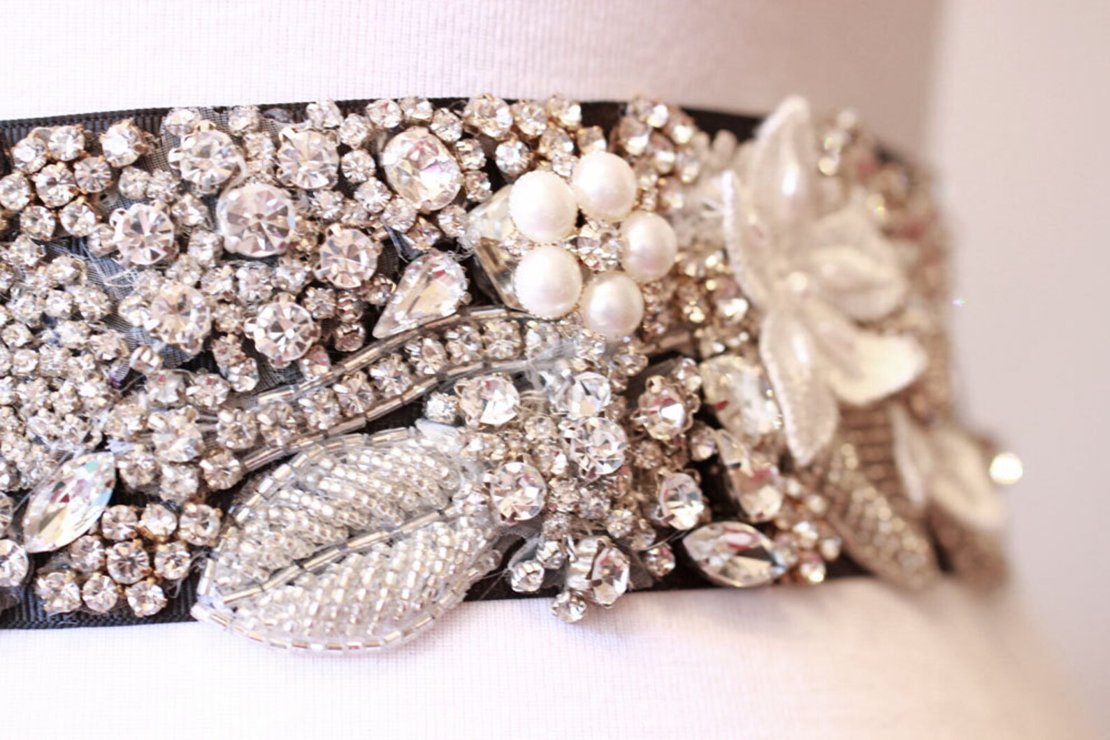 Luxe Silk Flower Bridal Sash With Rhinestones and Vintage Etsy