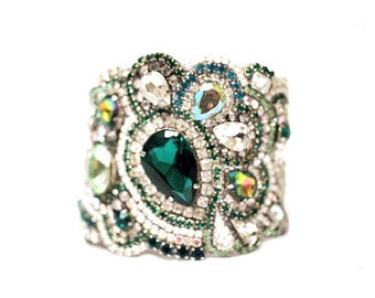 Emerald  Cuff, Crystal Bracelet, Australian crystals Bracelet, Open Cuff Bracelet, Crystal Bangle Bracelet, Cuff Bracelet, Austrian crystals