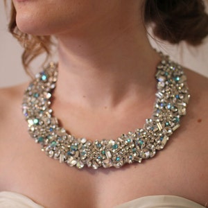 Crystal Necklace with hints of Blue Crystals for your Wedding day image 3