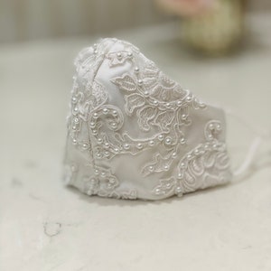 Bridal Lace Mask, Adjustable Mask, Embellished Mask, Face Mask, Cotton Face mask. Silk cotton mask, Bridal mask, Triple Layer Face Mask image 3