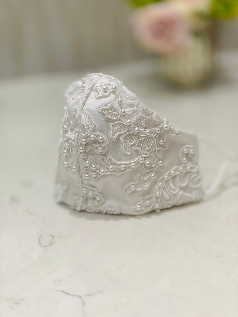 Bridal Lace Mask, Adjustable Mask, Embellished Mask, Face Mask, Cotton Face mask. Silk cotton mask, Bridal mask, Triple Layer Face Mask image 3