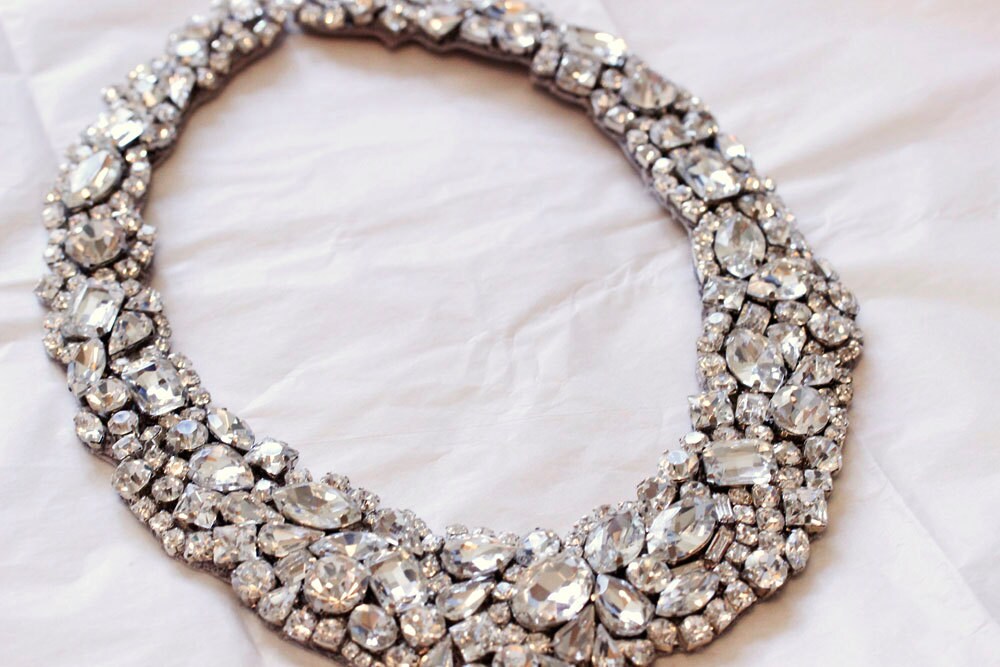 [VINTAGE HOLLYWOOD] 925 Silver☆Klias Gemstone Necklace Classic Old Hollywood Rhinestone Crystal Necklace Fits