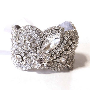 Crystal Bracelet, Bridal Cuff, Bridal Jewelry, Statement Bracelet, Wedding Jewelry Rhinestone Cuff Vintage Mini Crystal Cuff Hollywood Style