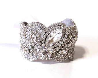 Crystal Bracelet, Bridal Cuff, Bridal Jewelry, Statement Bracelet, Wedding Jewelry Rhinestone Cuff Vintage Mini Crystal Cuff Hollywood Style