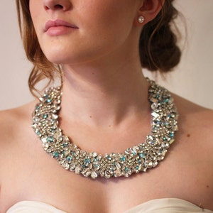 Crystal Necklace with hints of Blue Crystals for your Wedding day image 1
