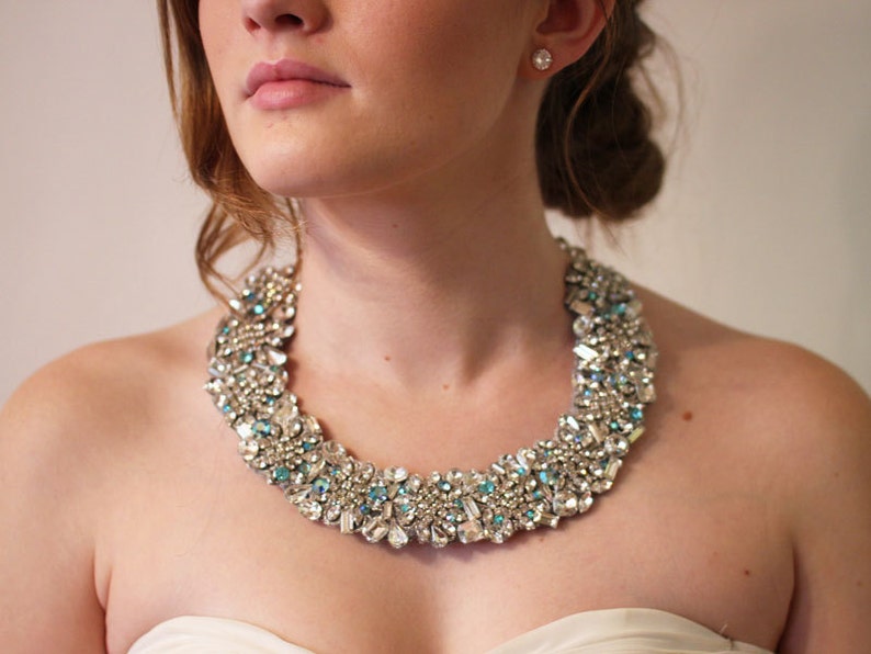 Crystal Necklace with hints of Blue Crystals for your Wedding day image 1