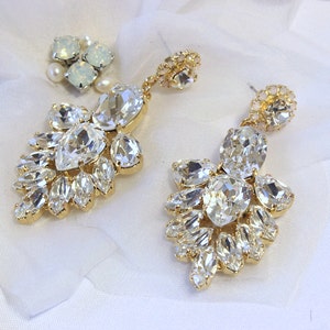 New Swarovski Bridal Earrings Chandelier Bridal Earrings Hollywood Style Earrings Gold Crystal Drop Earrings Vintage Bridal Earrings Bridal image 3