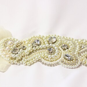 Art Deco Bridal Pearl Bandeau, Swarovski Crystal Bridal Bandeau, Pearl and Crystal Bridal Headpiece image 3