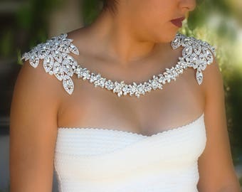 Shoulder necklace, Shoulder Jewelry, Silver Shoulder Necklace, Bridal Shoulder Necklace Jewelry, Shoulder Piece,  Crystal Bolero