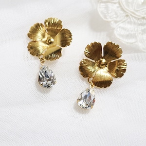 Gouden Oorbellen, Bloem Crystal Oorbellen, Bloem Oorbellen, Bruids Oorbellen, Bloemen Oorbellen, Bloemen Oorbellen, Bloem Oorbellen, Crystal Studs,