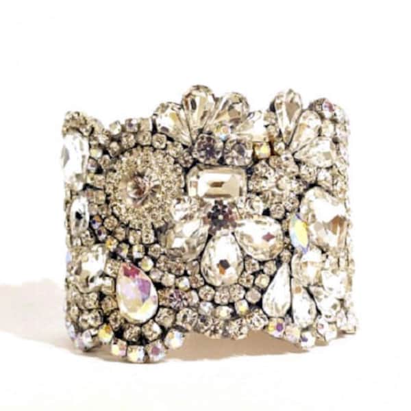 Brazalete de cristal, pulsera de cristal, pulsera de novia, joyería de boda, brazalete de novia. Brazalete de cristal clásico, brazalete de cristal europeo, Old Hollywood