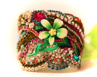 Vintage Flower Friendship Rhinestone Cuff Yours will have a different Vintage flower just as Beautiful